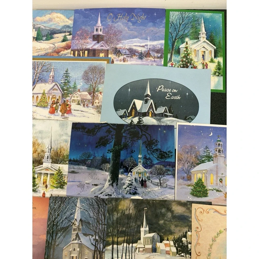 Vintage Christmas Cards Fronts ONLY Churches Cathedrals Scrapbooking Crafts 50+